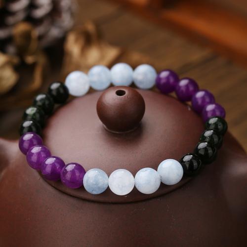 Quartz Bracelets Amethyst with Obsidian & Aquamarine Unisex mixed colors Length 16 cm Sold By PC