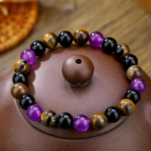 Quarz Armbänder, Synthetischer Edelstein, mit Obsidian & Tigerauge, unisex, gemischte Farben, Länge 16 cm, verkauft von PC