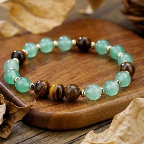 Natural Tiger Eye pulseiras, olho de tigre, with Aventurina verde, unissex, cores misturadas, comprimento 16 cm, vendido por PC