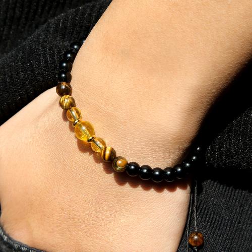 Edelsteen armbanden, Black Diamond, met Tiger Eye, uniseks, gemengde kleuren, Verkocht door PC