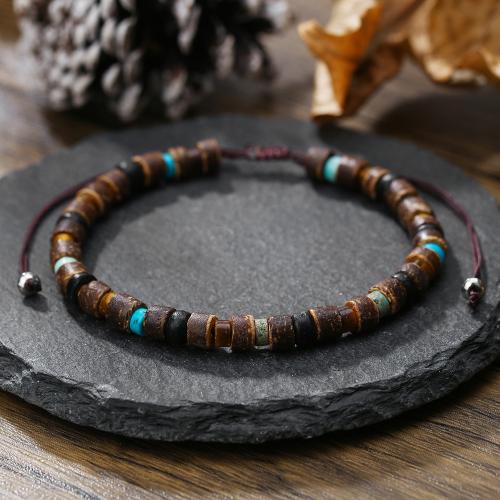 Wood Bracelets with turquoise & Elastic Thread Unisex Sold By PC