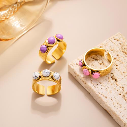 Stainless Steel Finger Ring 304 Stainless Steel with turquoise gold color plated fashion jewelry & for woman Sold By PC