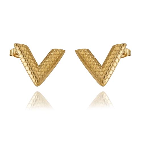 Stainless Steel Stud Earrings 304 Stainless Steel Letter V plated fashion jewelry & for woman Sold By Pair