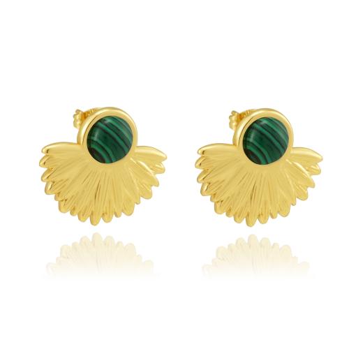 Pendientes de Acero Inoxidable, acero inoxidable 304, con Turquesa sintético, Flor, chapado en color dorado, Joyería & diferentes materiales para la opción & para mujer, Vendido por Par