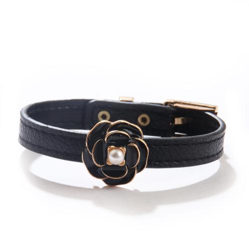 PU Leather Cord Bracelets with Zinc Alloy plated fashion jewelry & for woman & enamel Length Approx 24 cm Sold By PC