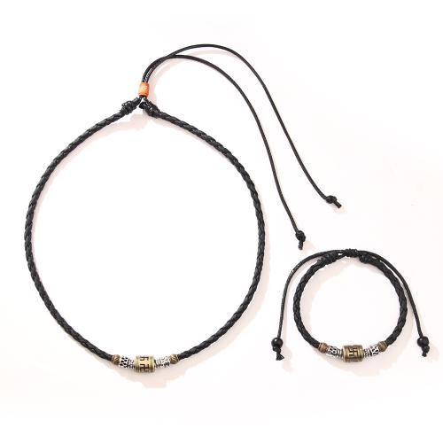 Zinc Alloy Jewelry Sets with Wax Cord plated fashion jewelry & for man black Sold By PC