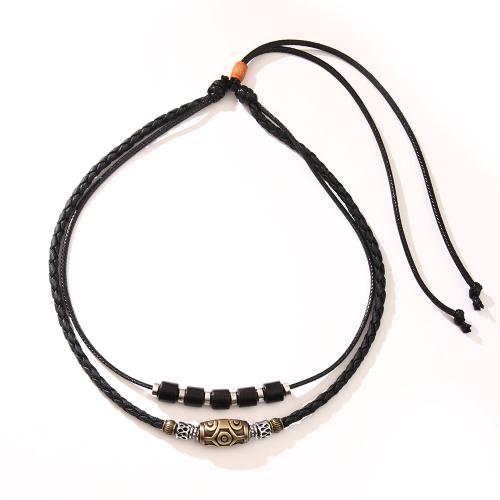 Zinc Alloy Jewelry Sets with Wax Cord plated Double Layer & for man black Sold By PC