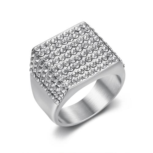 Rhinestone Stainless Steel Finger Ring 304 Stainless Steel plated & for man & with rhinestone Sold By PC