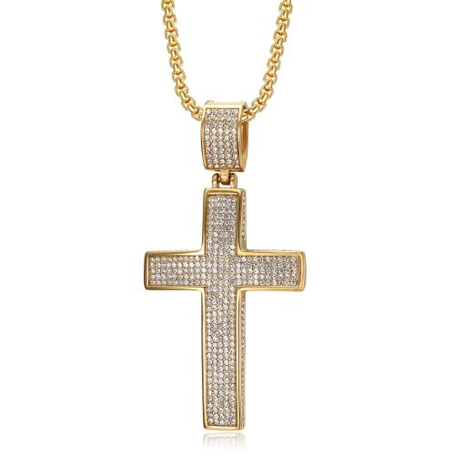 Stainless Steel Cross Pendants 304 Stainless Steel plated DIY & with rhinestone Sold By PC