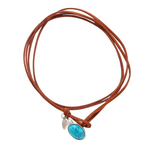 Zinc Alloy Jewelry Necklace with PU Leather Cord & turquoise & Plastic Pearl plated Double Layer & for woman Sold By PC