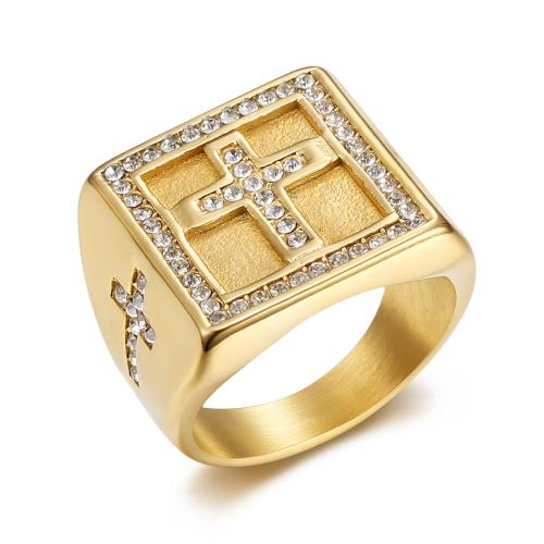 Anillo de dedo acero inoxidable del Rhinestone, acero inoxidable 304, chapado, diverso tamaño para la opción & para hombre & con diamantes de imitación, más colores para la opción, Vendido por UD