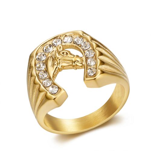 Anillo de dedo acero inoxidable del Rhinestone, acero inoxidable 304, chapado, diverso tamaño para la opción & para hombre & con diamantes de imitación & hueco, más colores para la opción, Vendido por UD