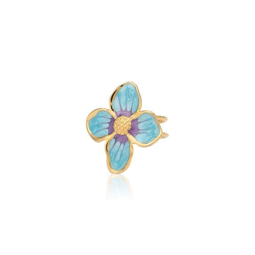 Enamel Stainless Steel Finger Ring 304 Stainless Steel Flower gold color plated for woman & hollow Sold By PC