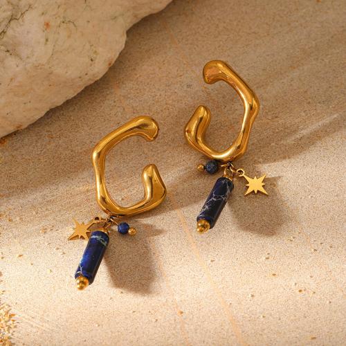 Stainless Steel Stud Earrings 304 Stainless Steel with Natural Stone gold color plated fashion jewelry & for woman & hollow Sold By Pair