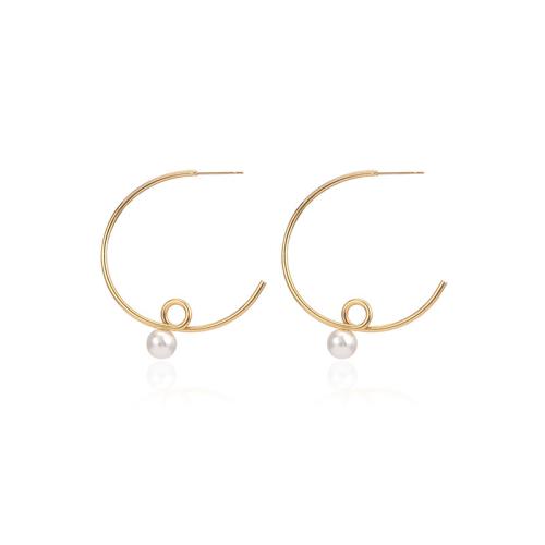 Stainless Steel Stud Earrings 304 Stainless Steel with Plastic Pearl gold color plated fashion jewelry & for woman & hollow Sold By Pair