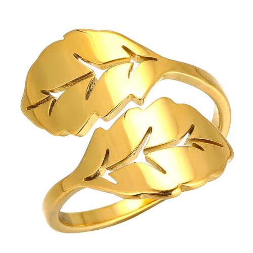 Anillo de dedo de acero inoxidable, acero inoxidable 304, Hoja, chapado, diverso tamaño para la opción & para mujer & hueco, dorado, Vendido por UD