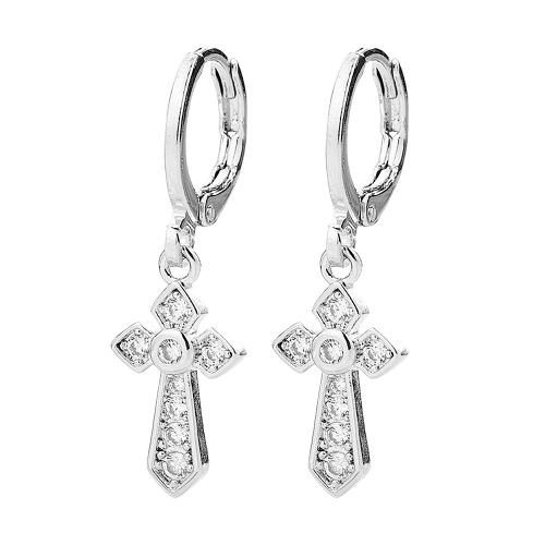 Cubic Zirconia Micro Pave Brass Earring plated micro pave cubic zirconia & for woman platinum color Sold By Pair