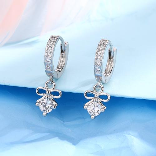 Cubic Zirconia Micro Pave Brass Earring plated micro pave cubic zirconia & for woman platinum color Sold By Pair