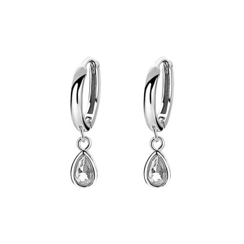 Cirkónia mikro pavei Sárgaréz Fülbevaló, galvanizált, mikro egyengetni cirkónia & a nő, platina színű, About 5*4MM water drop, diameter 10MM, Által értékesített pár