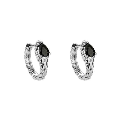 Cilindrata Zircone Orecchini in ottone micro pavimenta, placcato, Micro spianare cubic zirconia & per la donna, color platino, Black diamond 3*6,16*14mm, inner diameter 11*10mm, Venduto da coppia