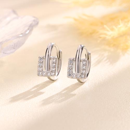 Kubinių Zirconia Mikro Pave Žalvario auskarai, Žalvarinis, padengtą, mikro nutiesti kubinių Zirconia & moters, platinos spalva, Square 6*6.5MM, inner diameter 9MM, Pardavė Pora