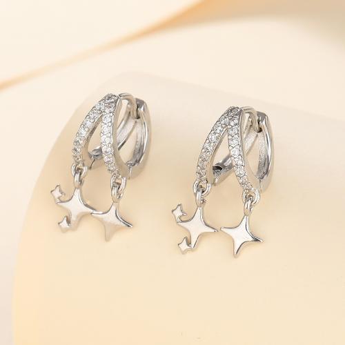 Boucles d'oreilles en laiton zircon cubique pavent, Placage, pavé de micro zircon & pour femme, couleur platine, Approx. 8 wide, cross star 6, three stars 7, inner diameter 8 mm, Vendu par PC