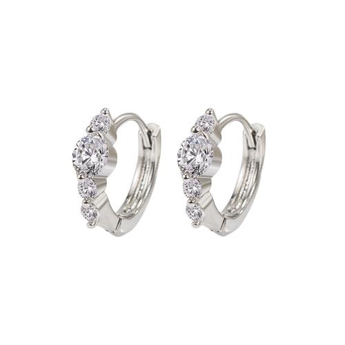 Boucles d'oreilles en laiton zircon cubique pavent, Placage, pavé de micro zircon & pour femme, couleur platine, Approx. Width 4mm inner diameter 8mm, Vendu par paire