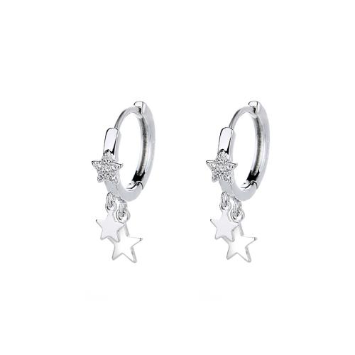 Ciúbach Zirconia Micrimhilseogra réiteodh Earring Prás, Star, plátáilte, micrea réiteach zirconia ciúbach & do bhean, dath platanam, 15mm, Díolta De réir Péire