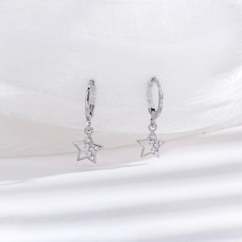 Ciúbach Zirconia Micrimhilseogra réiteodh Earring Prás, Star, plátáilte, micrea réiteach zirconia ciúbach & do bhean, dath platanam, 23mm, Díolta De réir Péire