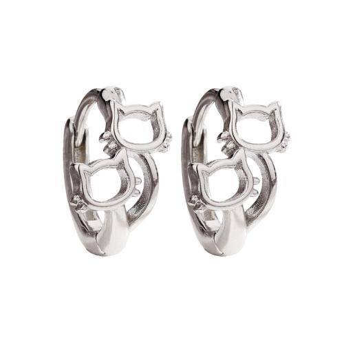 Brass Leverback Earring Cat plated for woman platinum color Inner diameter about 10MM Sold By Pair