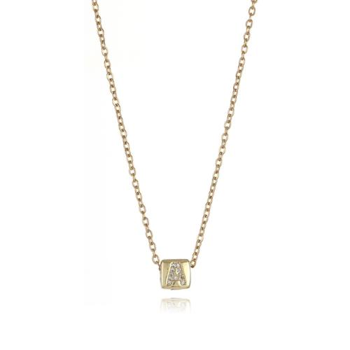 Cubic Zircon Micro Pave Brass Necklace with 5cm extender chain letters are from A to Z & micro pave cubic zirconia & for woman golden Length Approx 46 cm Sold By PC