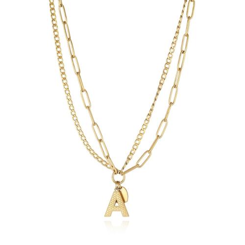 Collier de bijoux en acier inoxydable, Acier inoxydable 304, avec 5cm chaînes de rallonge, Placage, lettres sont de A à Z & styles différents pour le choix & pour femme, doré, Vendu par PC