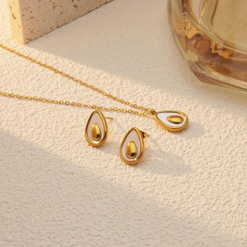 Fashion Stainless Steel Jewelry Sets 304 Stainless Steel with Shell plated & for woman golden Sold By PC