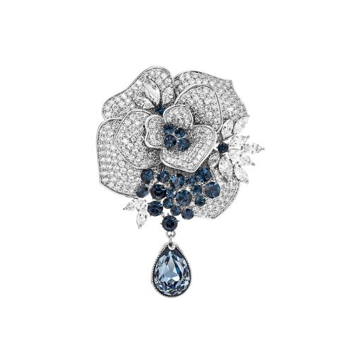 Crystal broche, Messing, met Oostenrijks kristal, plated, micro pave zirconia & voor vrouw, zilver, 64x47mm, Verkocht door PC