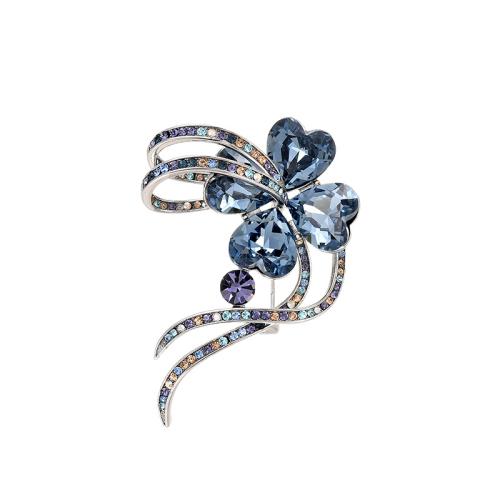 Broche cristal, laiton, avec Cristal autrichien, Placage, pavé de micro zircon & pour femme, argent, 53x37mm, Vendu par PC