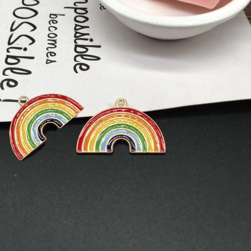 Zink legering emalje vedhæng, Zinc Alloy, Rainbow, forgyldt, du kan DIY, 21x33mm, 100pc'er/Bag, Solgt af Bag