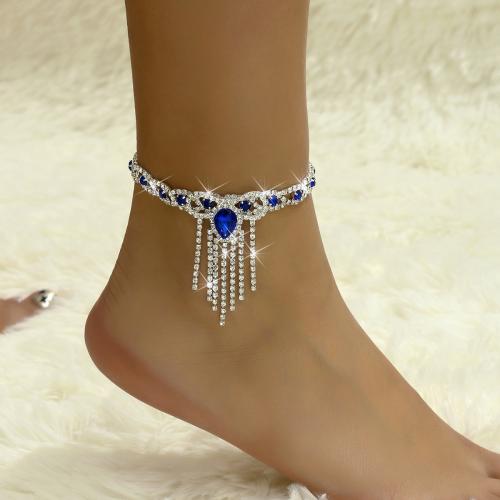 Brass Anklet with 2inch extender chain Teardrop for woman & with rhinestone Length Approx 8.7 Inch Sold By PC