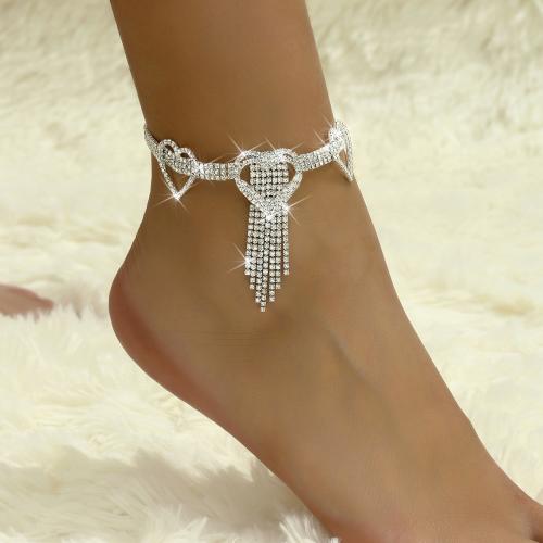 Mosiądz anklet, ze 2inch przedłużeniami łańcuszka, Serce, Powlekane, dla kobiety & z kamieniem, dostępnych więcej kolorów, długość około 8.7 cal, sprzedane przez PC