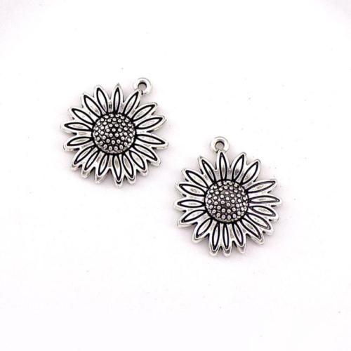 Zinc Alloy Flower Pendler, Solsikke, sølvfarvet forgyldt, du kan DIY, nikkel, bly & cadmium fri, 24x21x3.50mm, 100pc'er/Bag, Solgt af Bag