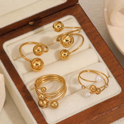 Stainless Steel Finger Ring 304 Stainless Steel with Plastic Pearl gold color plated & for woman Sold By PC