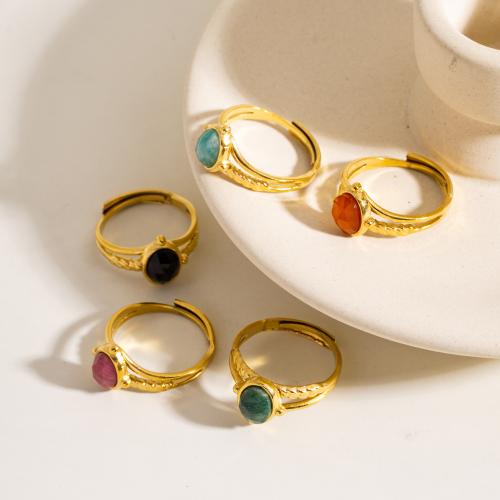 Stainless Steel Finger Ring 304 Stainless Steel with Natural Stone gold color plated & for woman Sold By PC