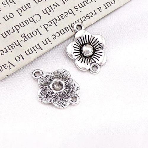 Flower Zinc Alloy Connector silver color plated DIY & 1/1 loop nickel lead & cadmium free Sold By Bag