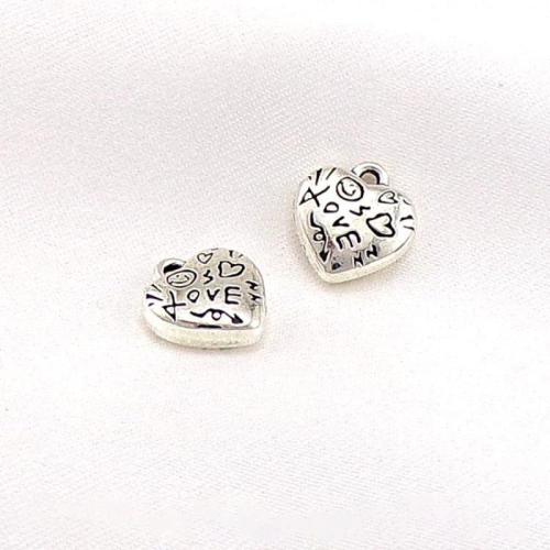 Zink Alloy Hjärta Hängen, silver pläterad, DIY, nickel, bly och kadmium gratis, 11x10x4mm, 100PC/Bag, Säljs av Bag