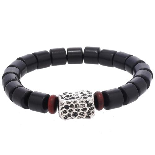 Pulseiras de madeira, with fio elástico & liga de zinco, feito à mão, joias de moda & unissex, preto, vendido por PC