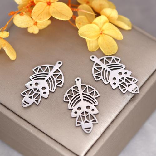 Stainless Steel Pendants 304 Stainless Steel Leaf plated DIY & hollow original color Sold By PC