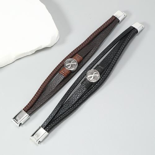 PU Leather Cord Bracelets with Zinc Alloy handmade three layers & fashion jewelry & for man Sold By PC