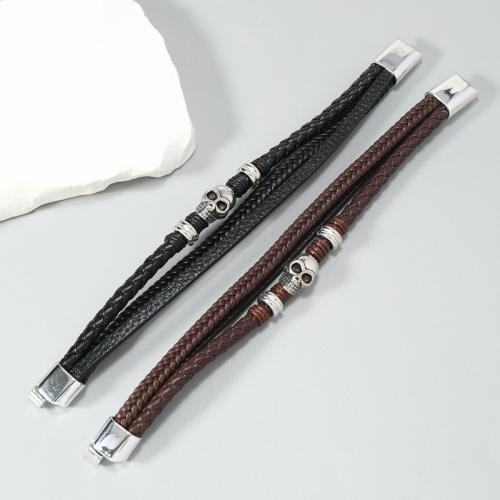 PU Leather Cord Bracelets with Zinc Alloy handmade three layers & fashion jewelry & for man Sold By PC