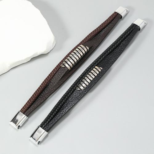 PU Leather Cord Bracelets with Zinc Alloy handmade three layers & fashion jewelry & for man Sold By PC