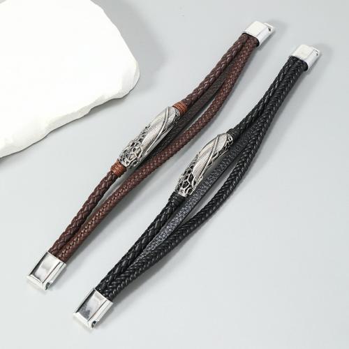 PU Leather Cord Bracelets with Zinc Alloy handmade three layers & fashion jewelry & for man Sold By PC