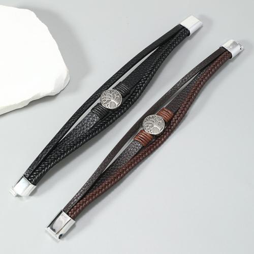 PU Leather Cord Bracelets with Wax Cord & Zinc Alloy handmade three layers & fashion jewelry & for man Sold By PC